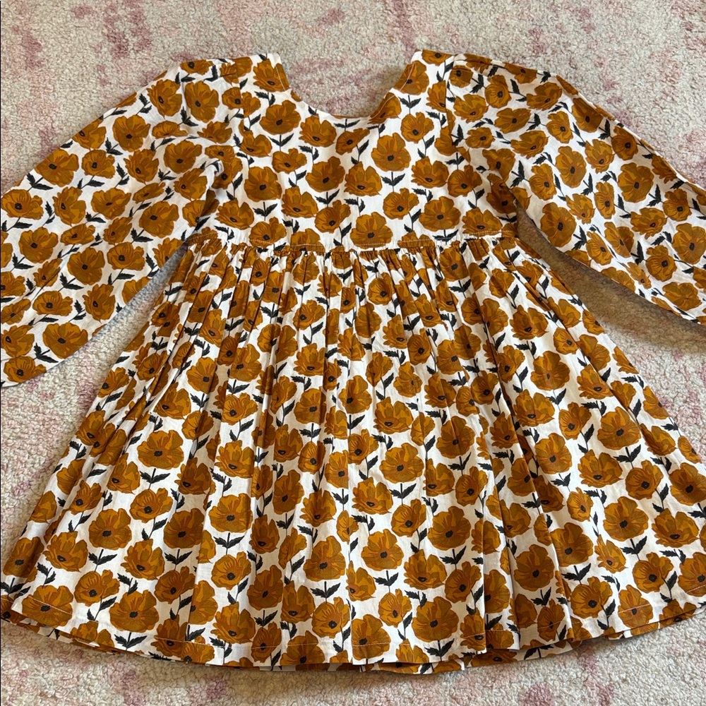 Pink Chicken Mustard Floral Cotton Long-Sleeve Girls Dress 4T NWT